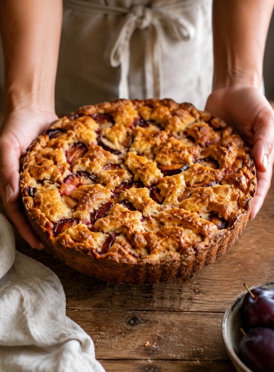 Frisch gebackener Kuchen wird gehalten
