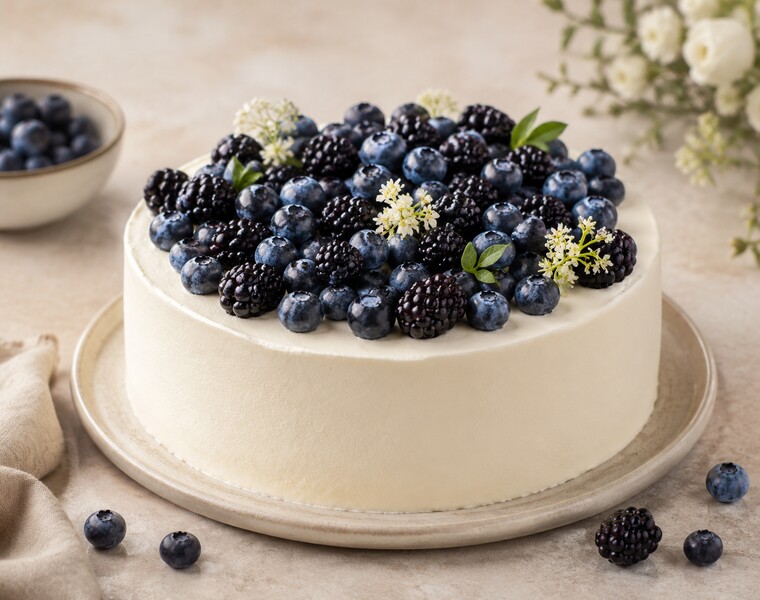 Waldbeere — Torte mit weißer Creme und Waldbeeren